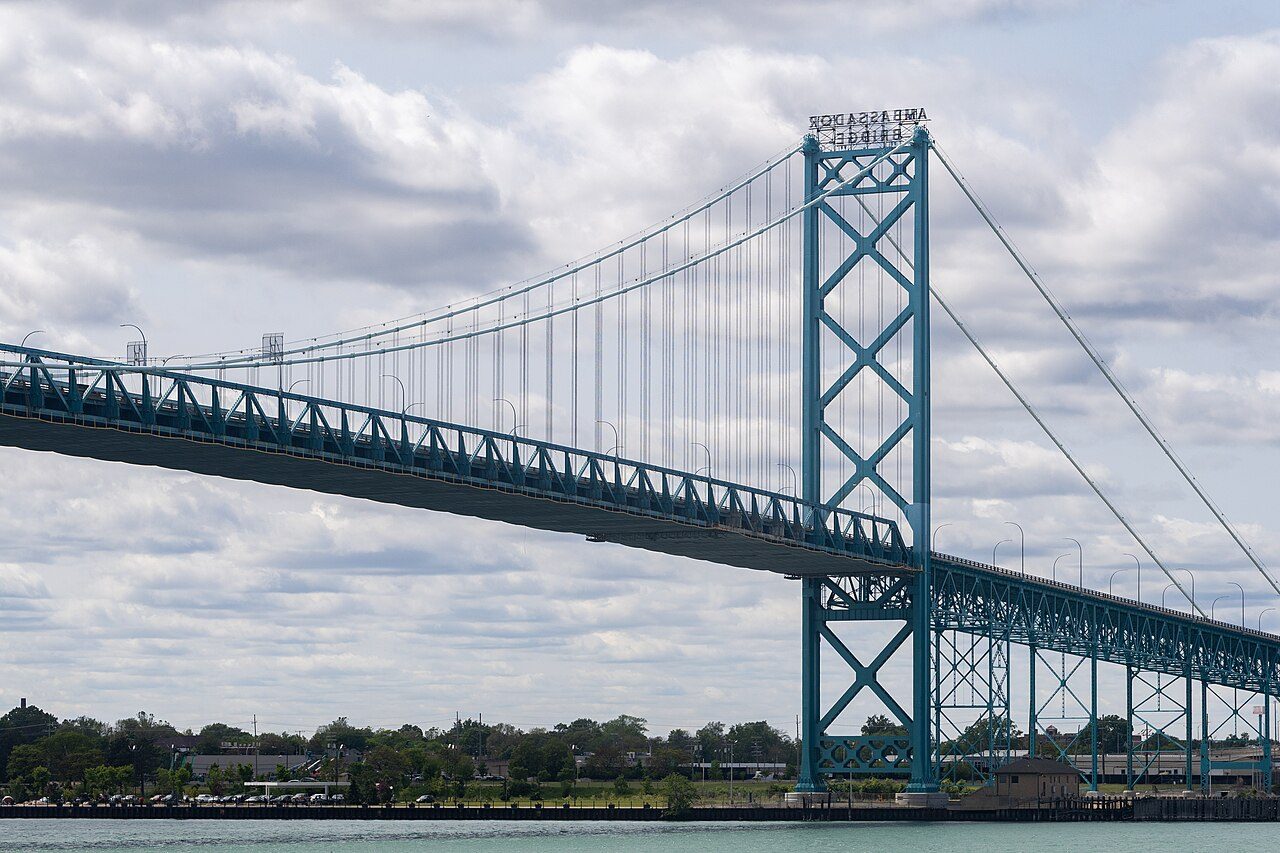 The Ambassador Bridge linking Windsor, Ontario, and Detroit