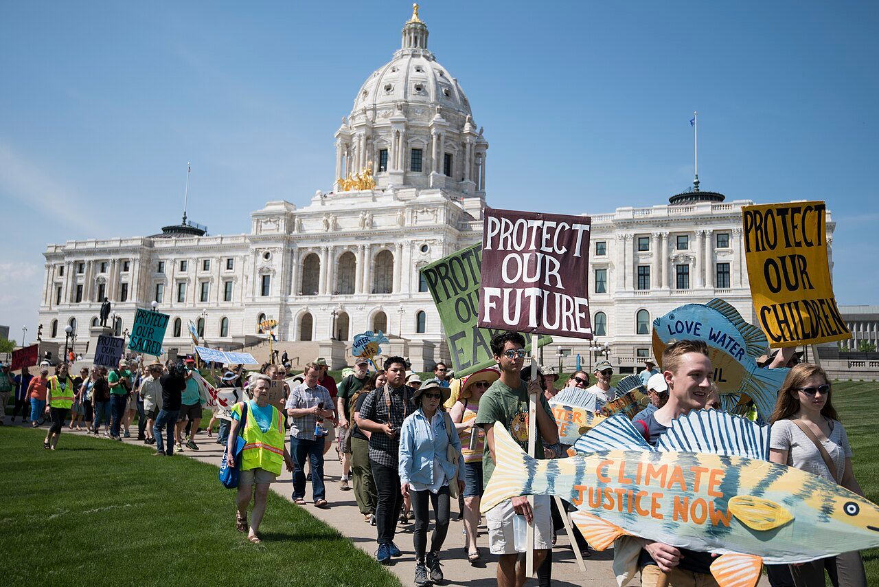 Demonstrators protest the Enbridge Line 3 oil pipeline in Minnesota