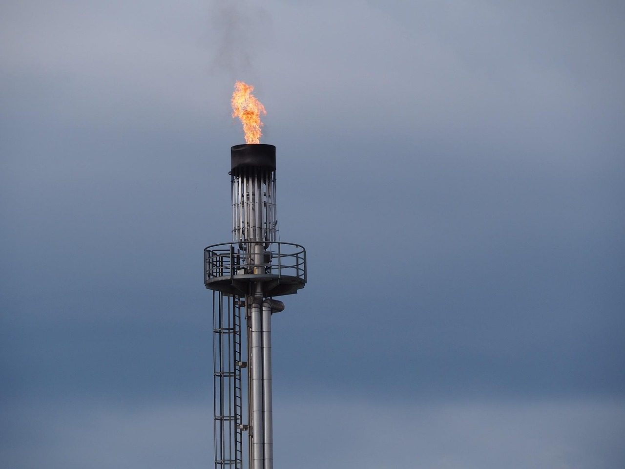 A gas flare burning at an oil drilling site