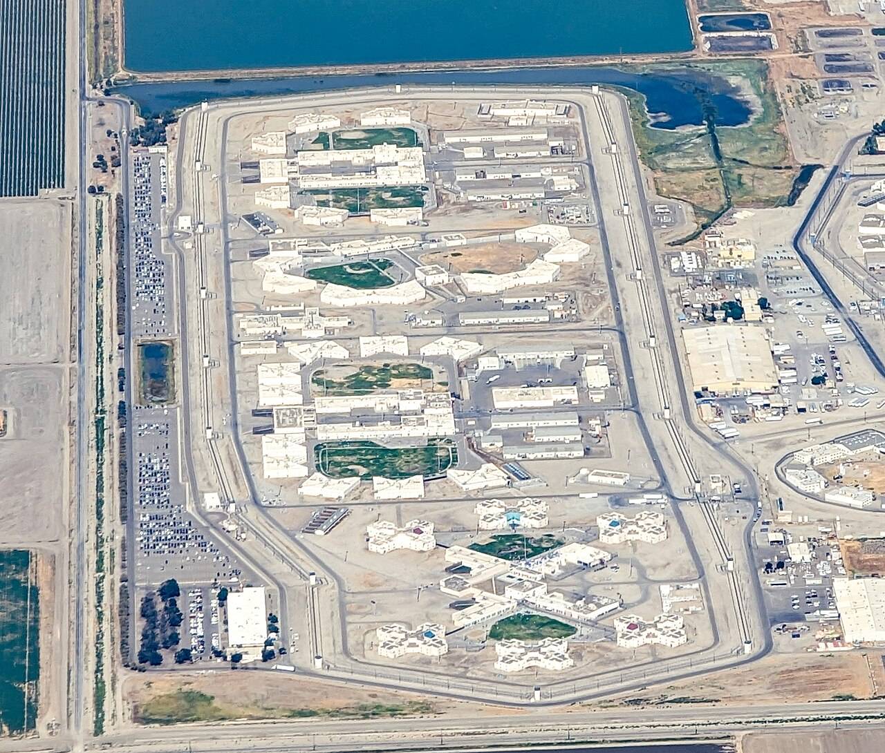 Overhead view of the Corcoran prison where two convicted child molesters were killed in 2020