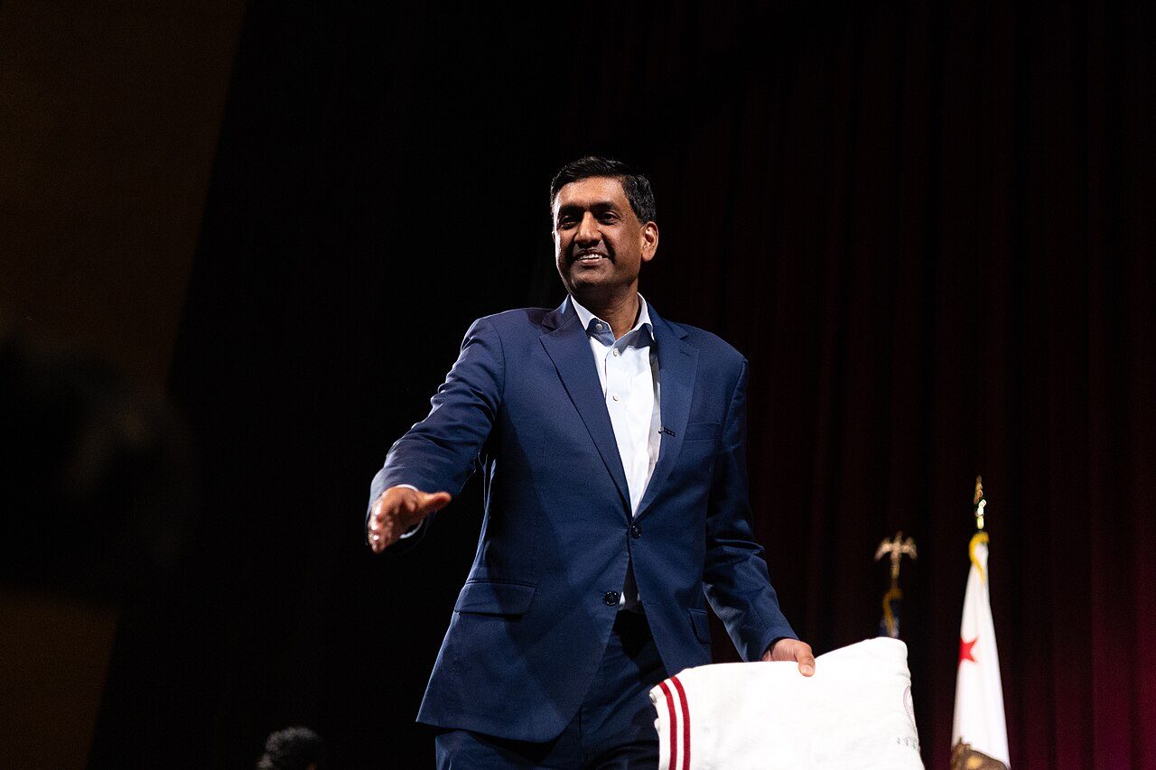 Rep. Ro Khanna on stage at a Stanford University event in February 2026
