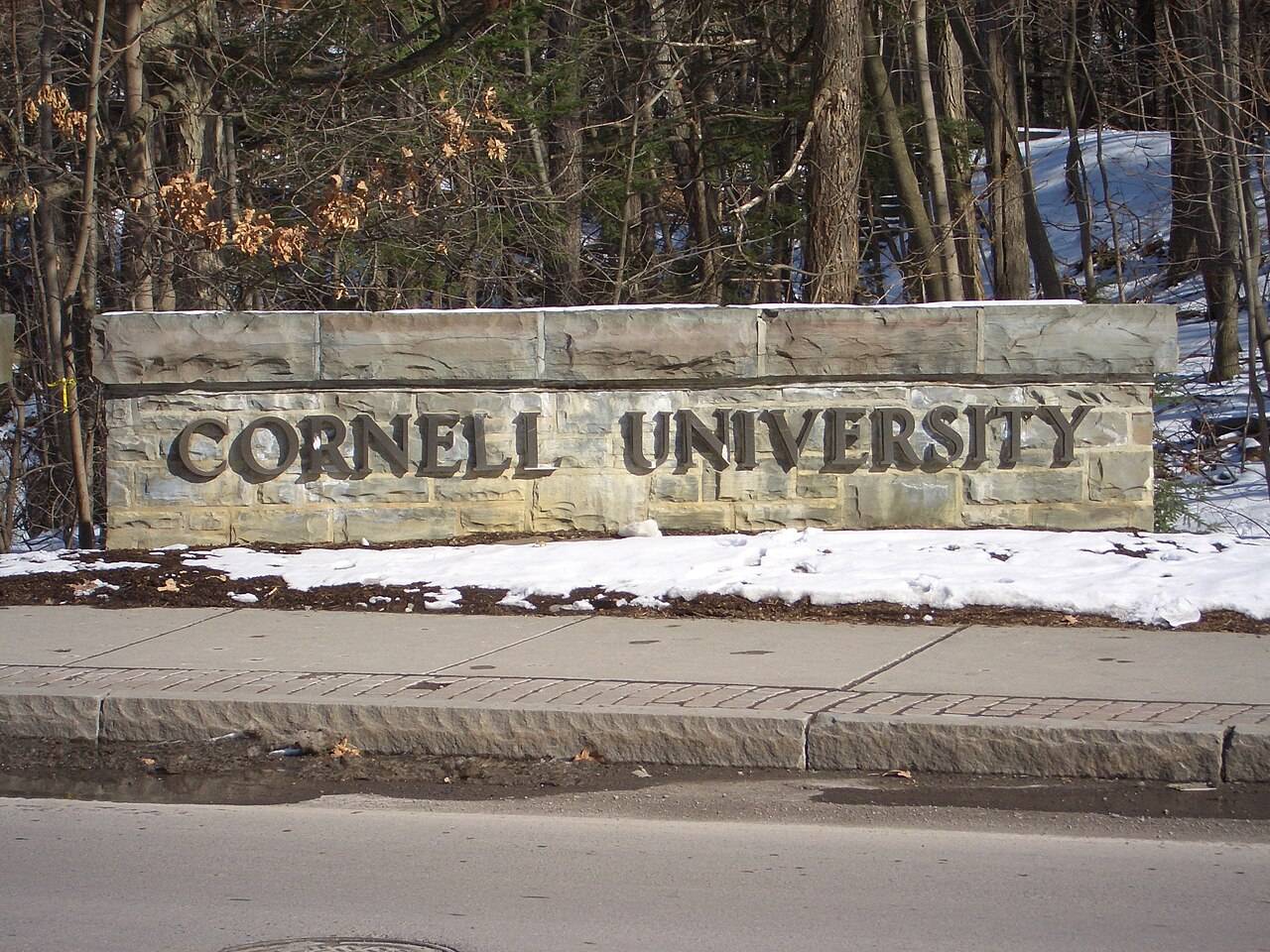 Stone Cornell University sign on West Campus in Ithaca, New York